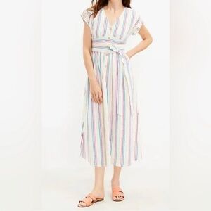 LOFT Multicolor Striped Midi Dress
